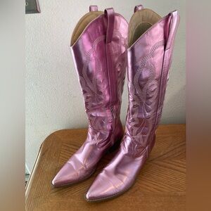 METALLIC PINK Western Cowgirl Boots Embroidered Rodeo Festival Concert Size 10